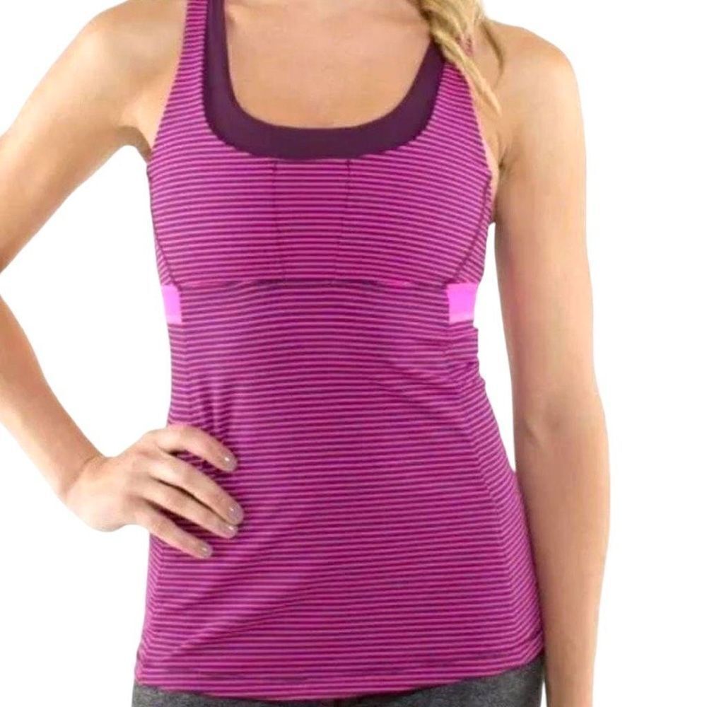 Lululemon Women's Striped Racerback  Stuff Your Bra Tank Top Pink Purple Size 4 - Picture 3 of 5